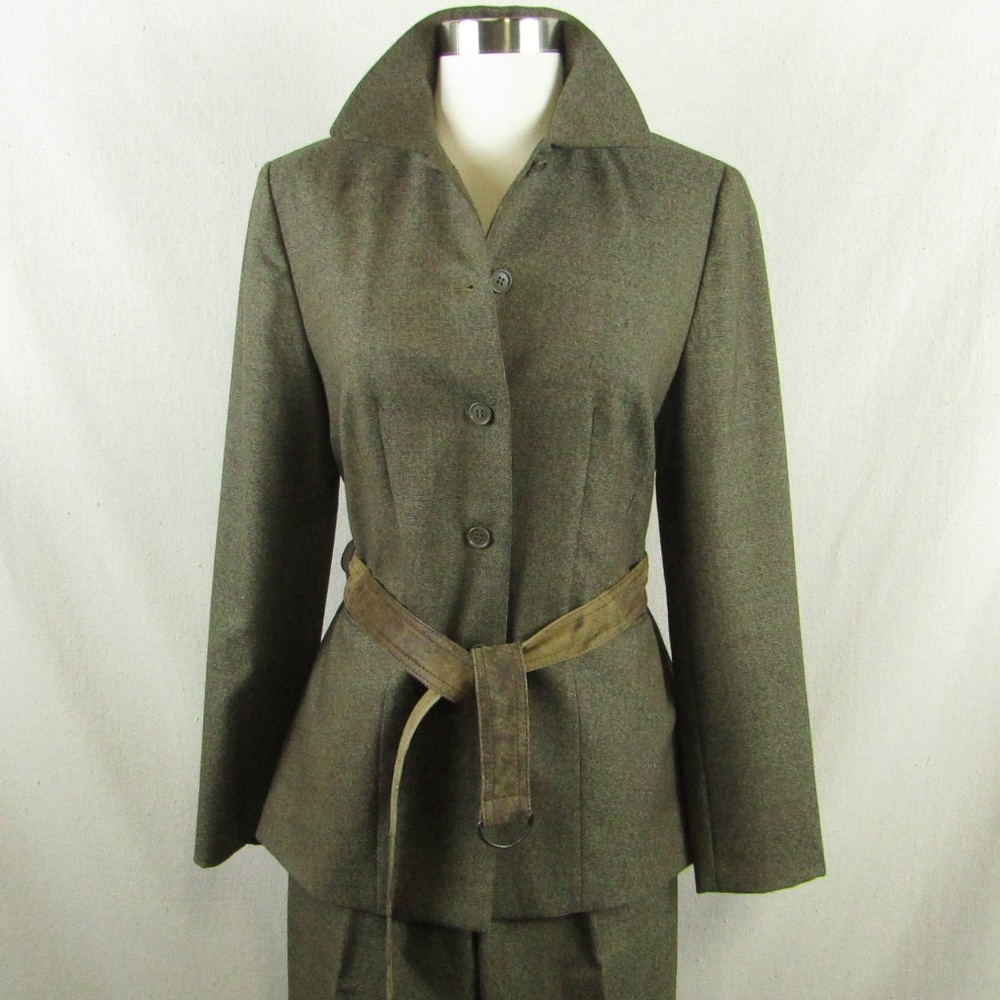 ANN TAYLOR LOFT LADIES BROWN PANTSUIT WITH BELT